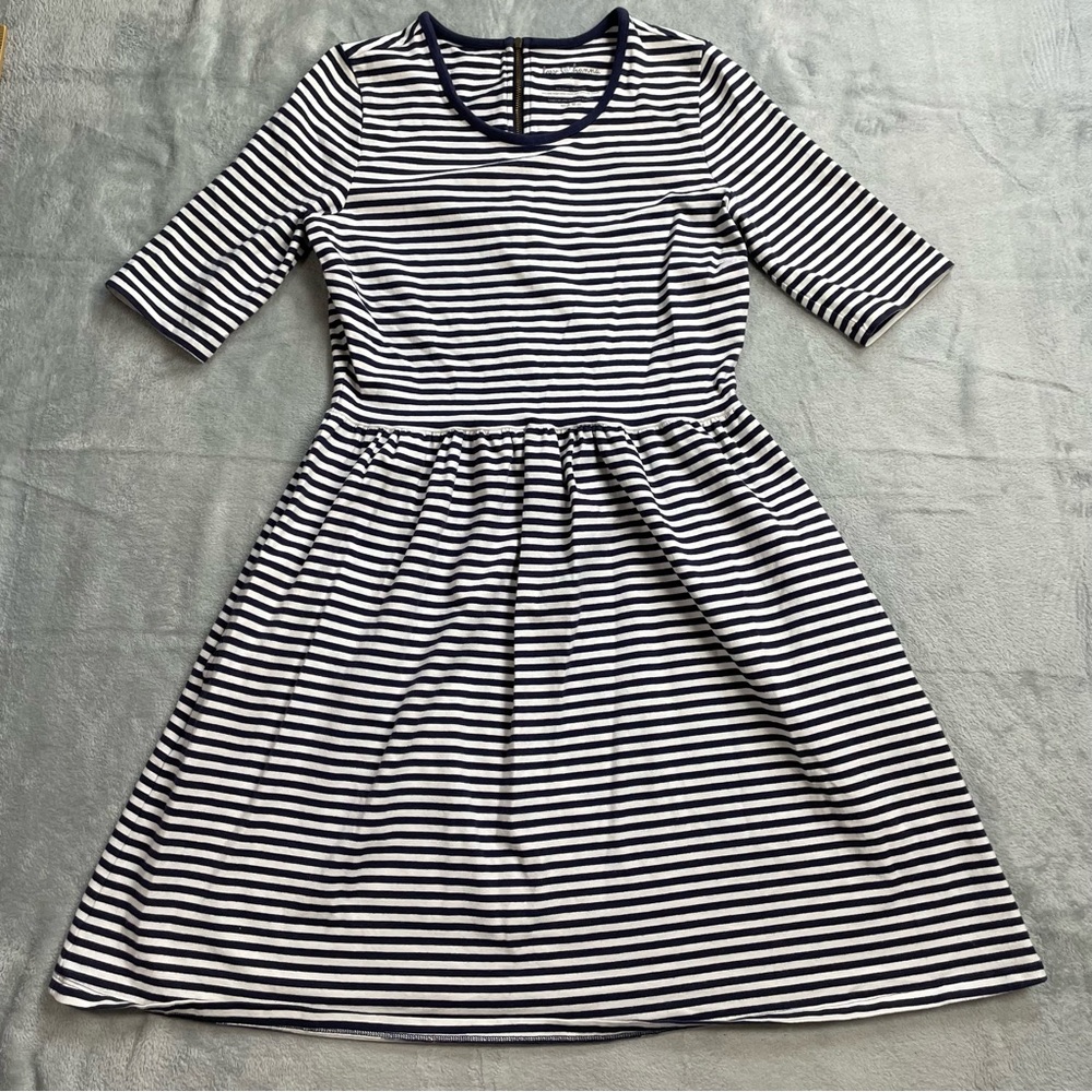 Hanna Andersson Dress Small Womens Love Hanna Stripe Fit Flare Back Zip
